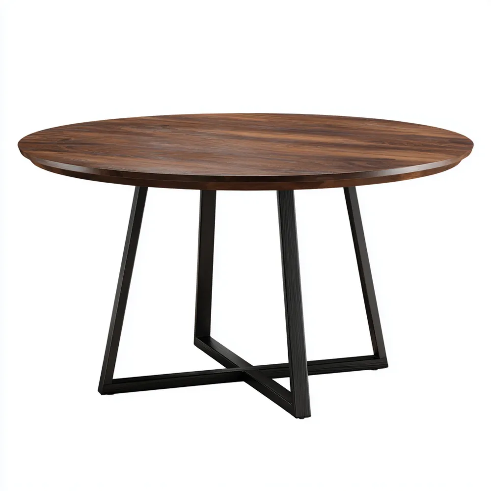Esstisch Massivholz Rund 120x120x75 cm – Walnuss/Schwarz – Industriell