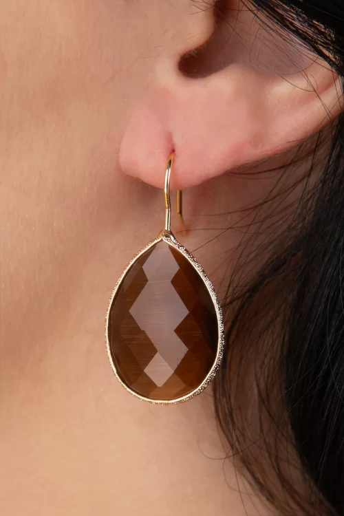 Day&Eve by Go Dutch Label Lavina Cat Eye Stone Drop oorbellen in koffie