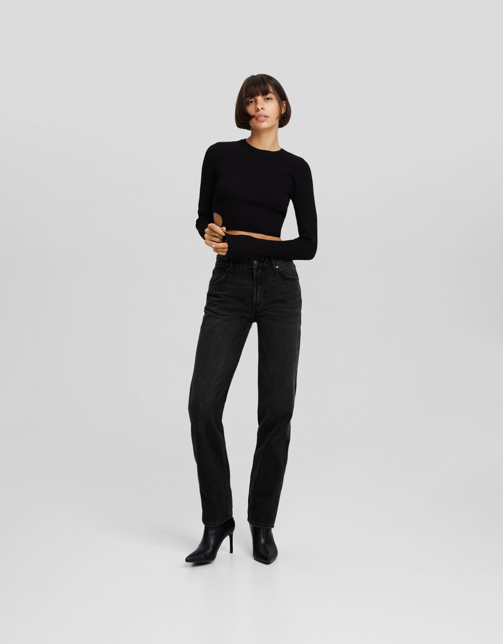 calça jeans de corte reto