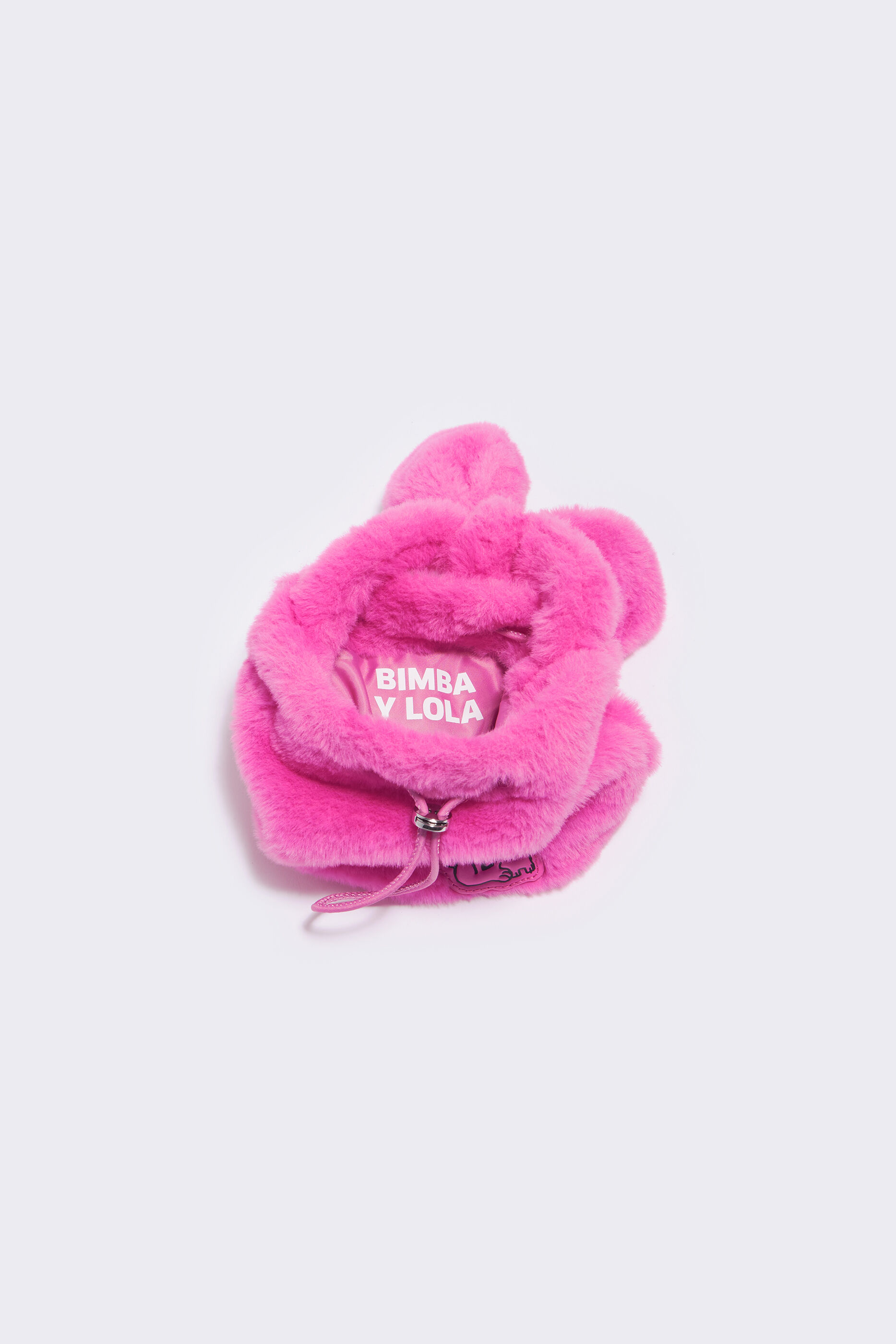 pequena bolsa de cabelo rosa neon com cordão