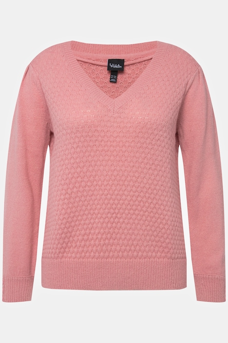 Pullover, Zierfalten, Zierknöpfe, V-Ausschnitt, Langarm