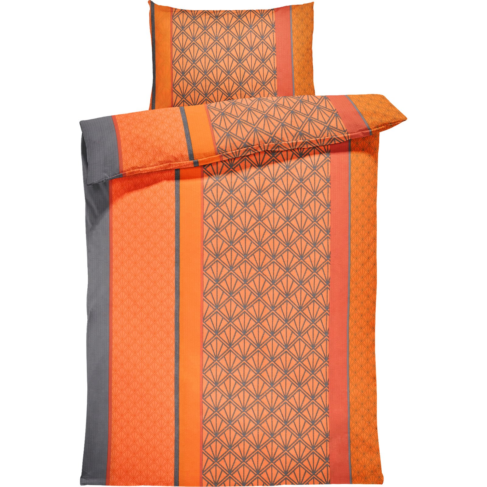 Bettwäsche Seersucker Grafikmuster orange 160x210 65x100 Bettanzug Nord