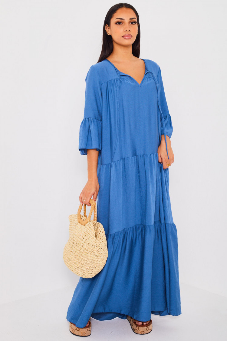 Robe longue évasée bleue
