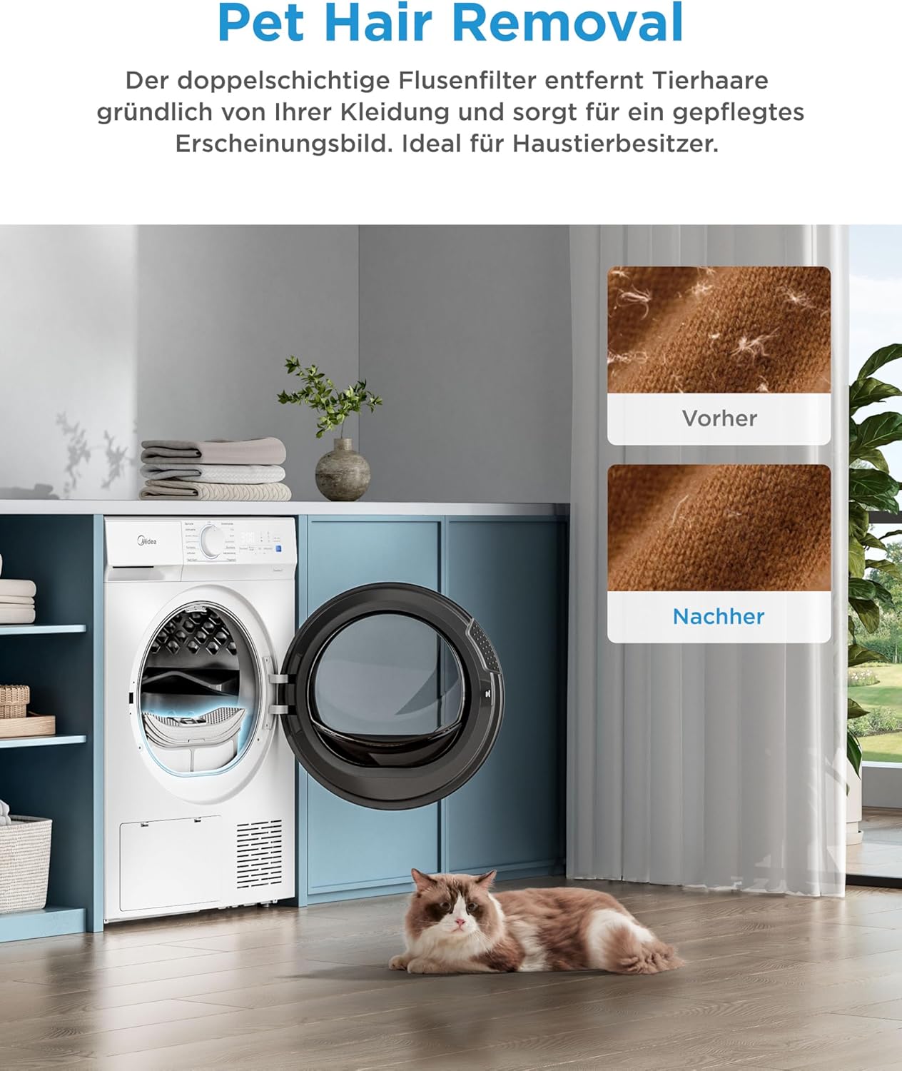 Midea Wärmepumpentrockner V3 series, 10 kg, Energieklasse D mit Wärmepumpentechnologie, UV-Licht für hygienische Reinheit, Knitterschutz, LED-Display, Startzeitvorwahl,Schnelltrocknen,MDV3EH100D,Weiß