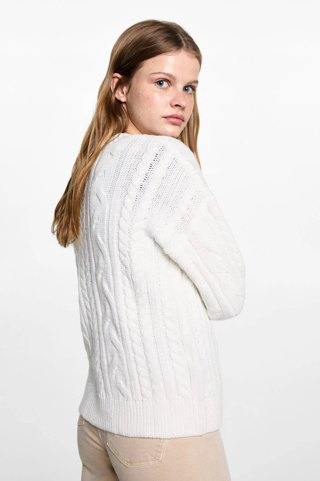 MANGO TEEN gebreide trui wit met kabels