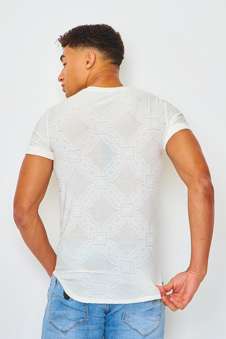 T-shirt blanc cassé motif baroque