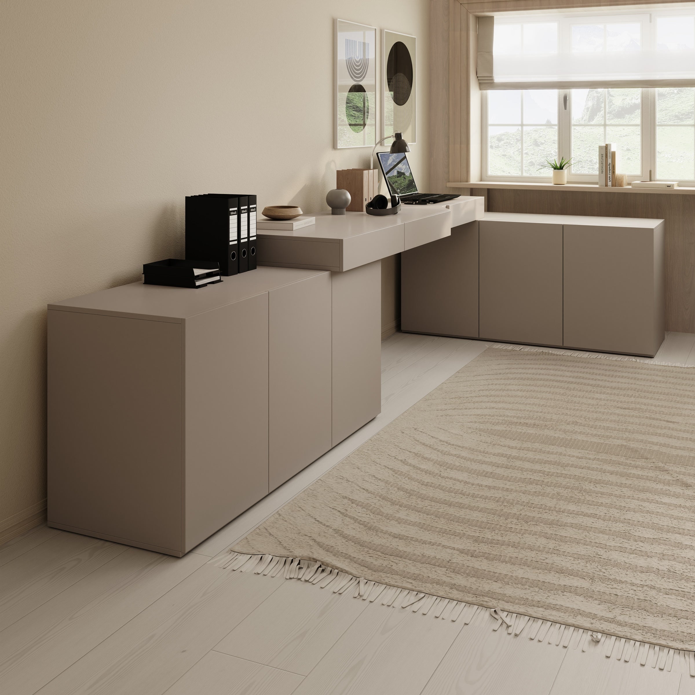 Meubella - Whenua 4 - Bureau rechts - Beige - 338x141x79 cm