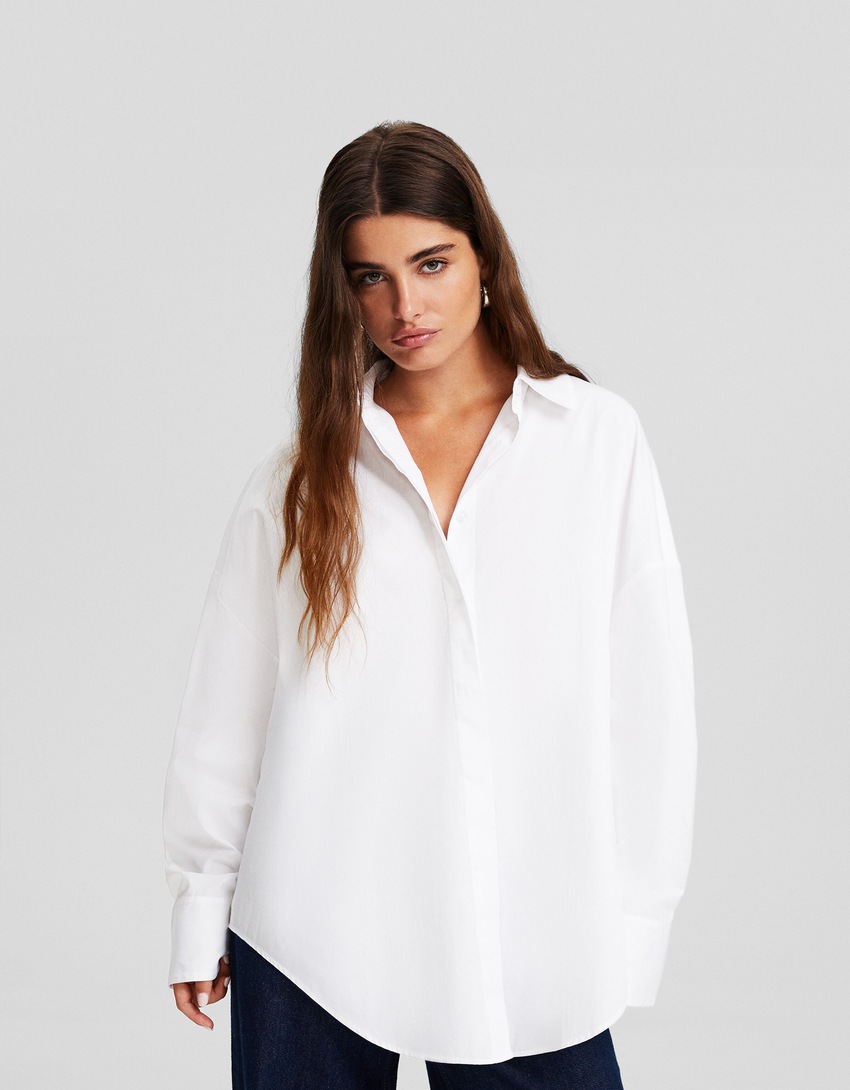 Camisa de popeline oversized de manga comprida