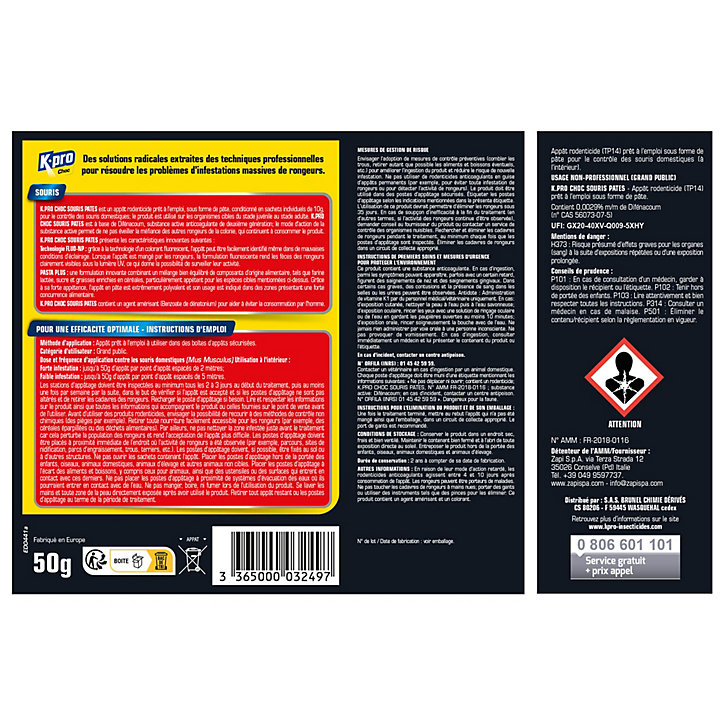 Pâte anticoagulante contre rats et souris Kapo 50G