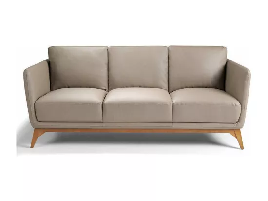 Canapé 3 places contemporain cuir capitonné et bois noyer Kila-Couleur Aqua 20 Marron