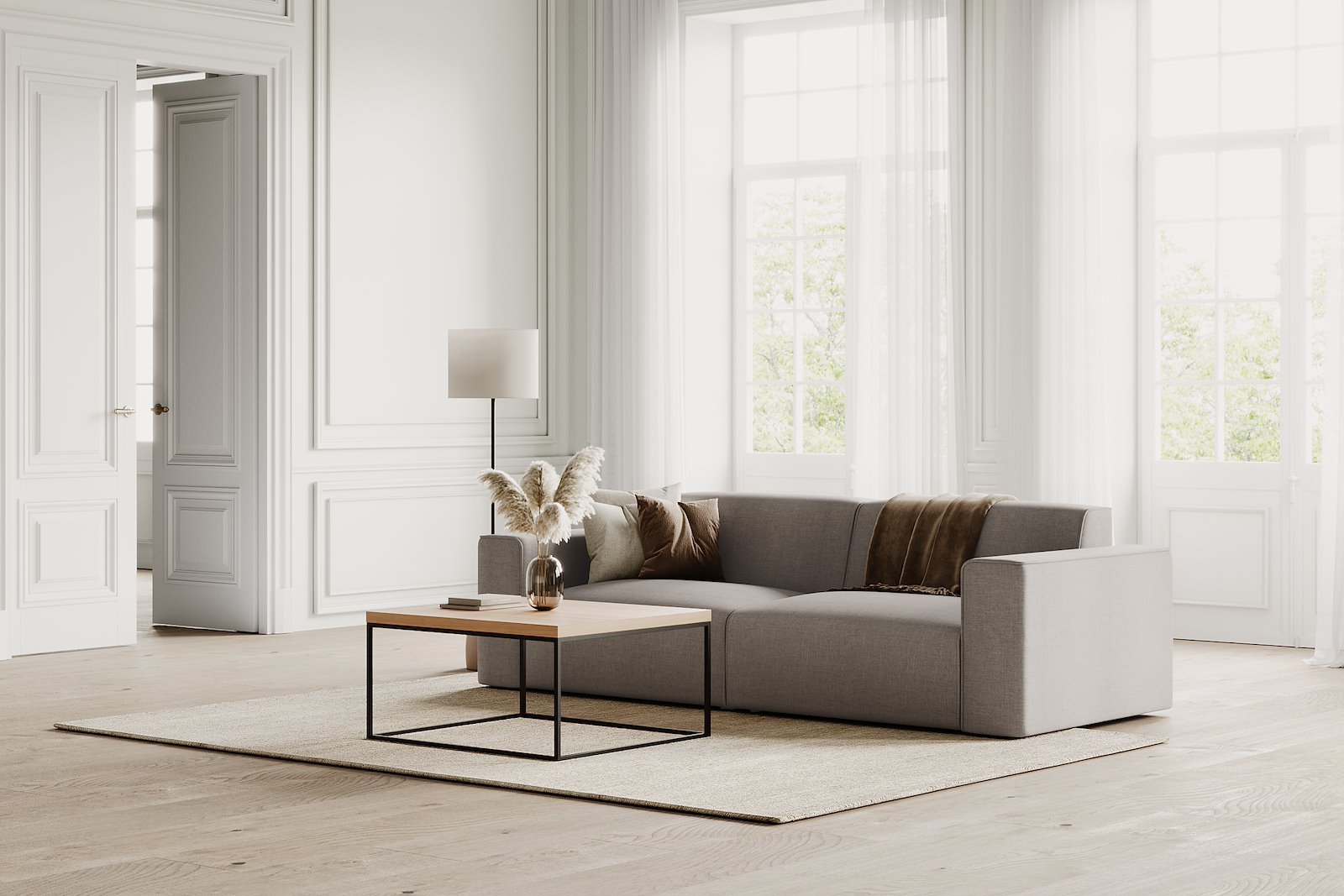 Enjoy 3-seter sofa 3-seter i tekstil Brego 34 stone med sorte ben.