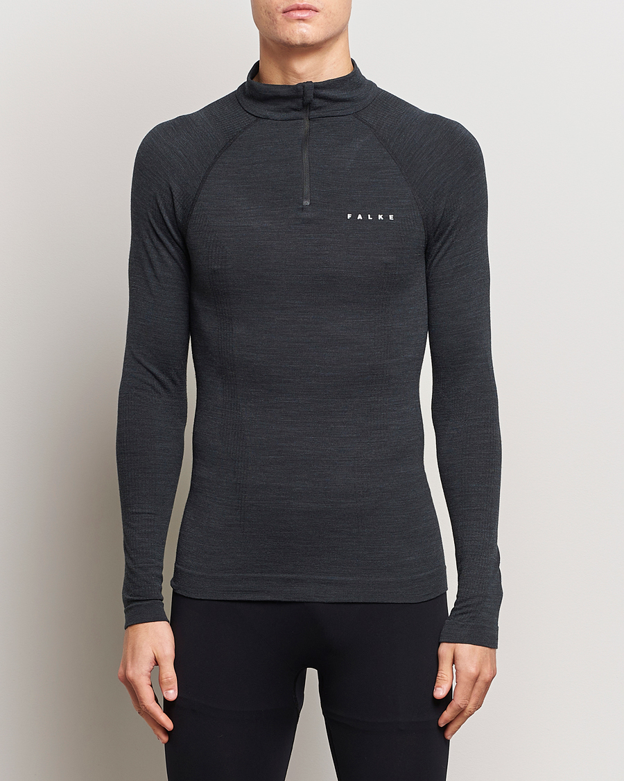 Falke Sport Long Sleeve Wool Tech Half Zip Shirt Black