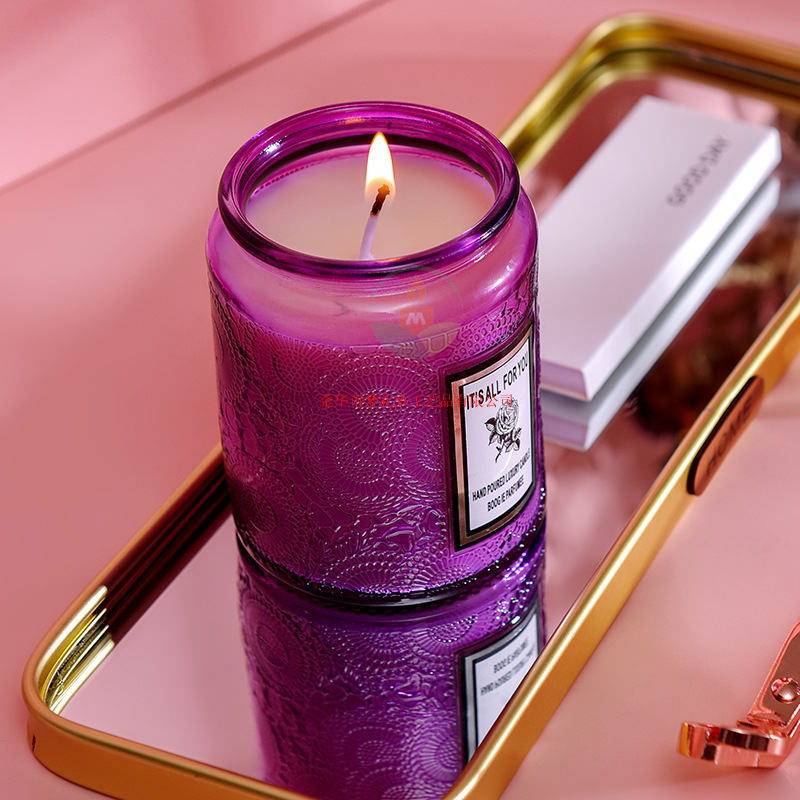 (9x7cm) Duft Kerze im Glas Aromatherapie Home Deko Wachs Kerze mit Deckel - Orange / Rose