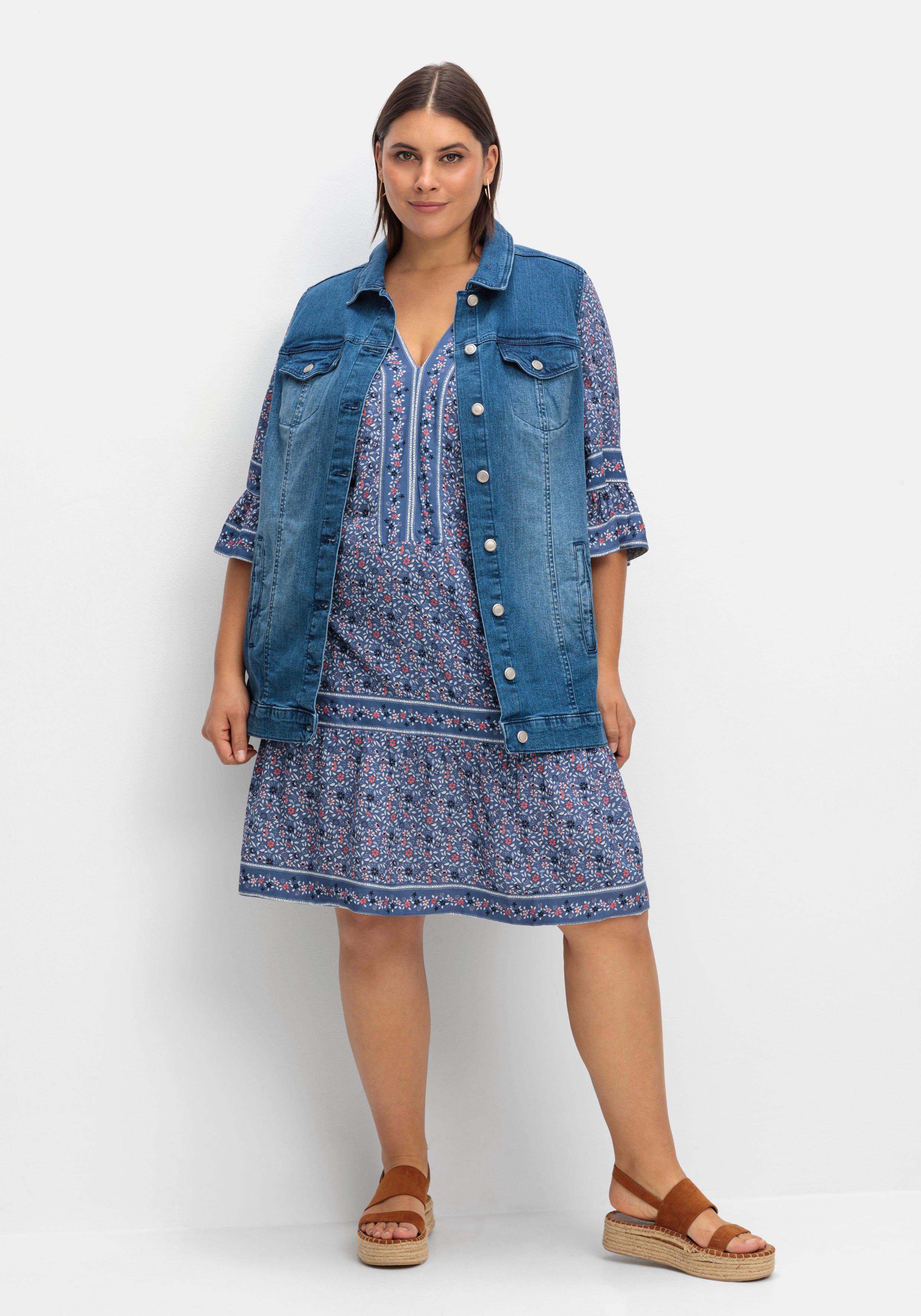 Kurzes Tunikakleid mit Blumen-Alloverprint