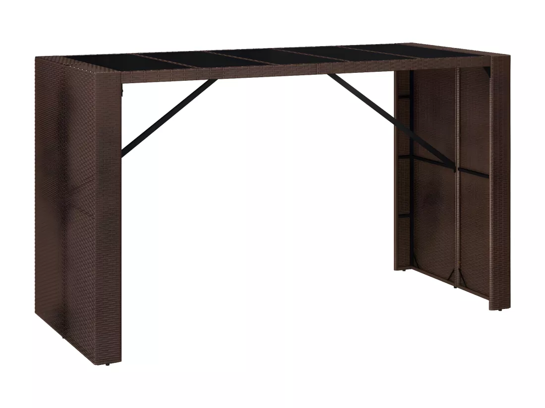 Prolenta Premium - Table de bar et dessus en verre marron 185x80x110 cm poly rotin