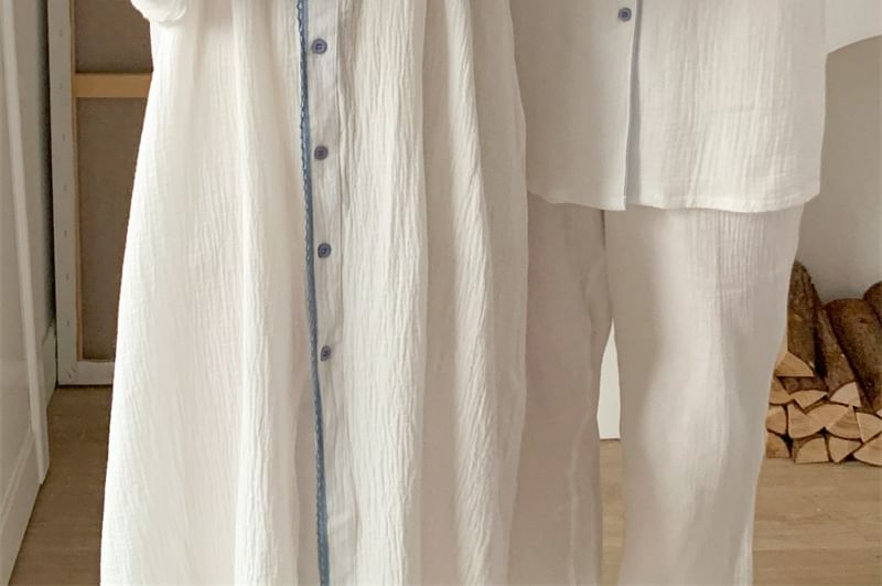 Sadelle - Koppel bijpassende pyjamajurk met contrasterende rand / pyjamaset met lange mouwen