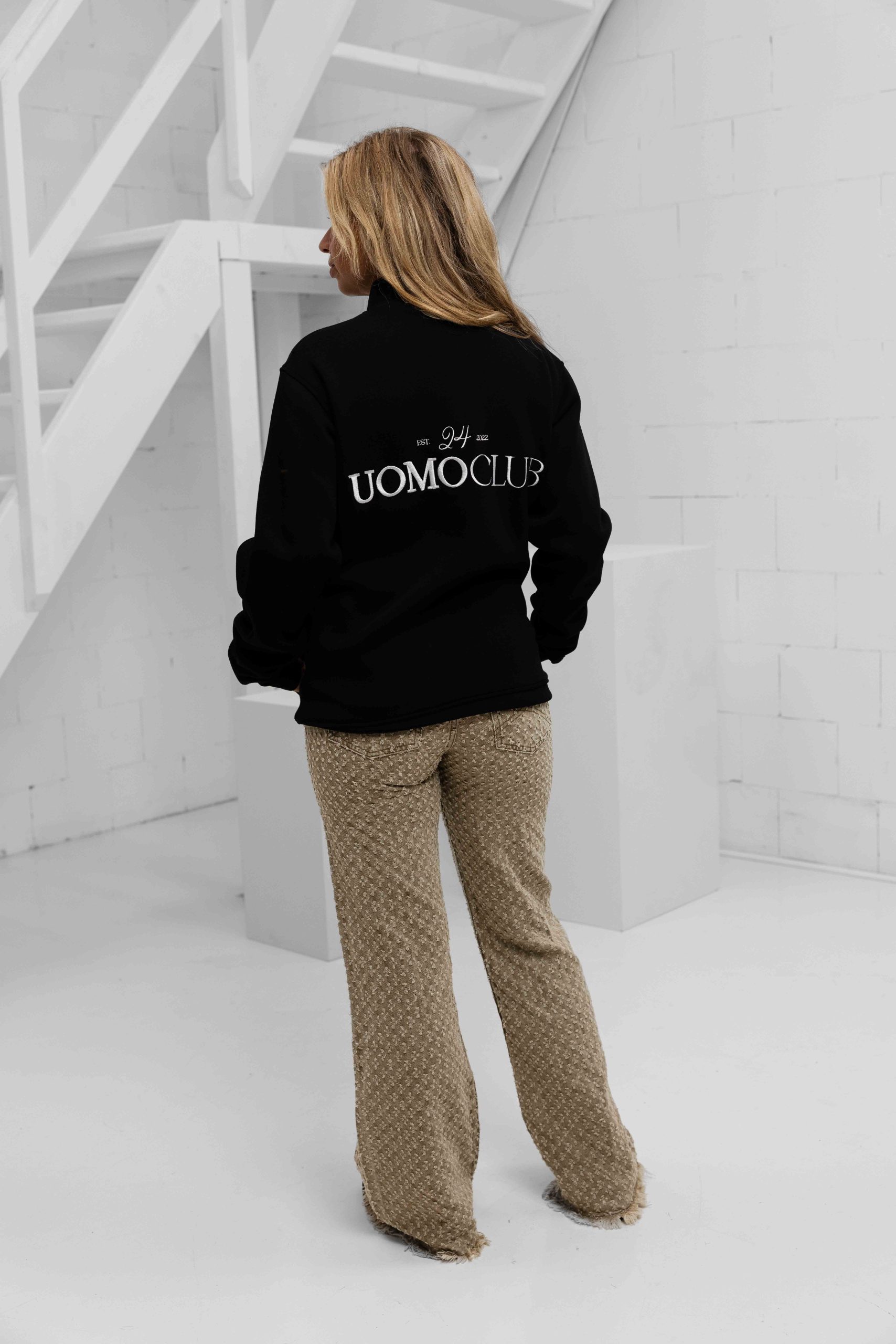 24 Uomo Club Half Zip Sweater Dames Black