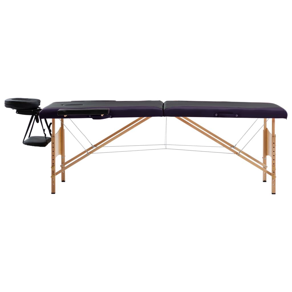 vidaXL Opvouwbare houten massagetafel 2-zones zwart