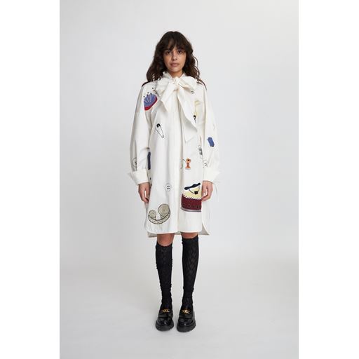 Stella Nova Broderet Skjortekjole, Creme/White, 40