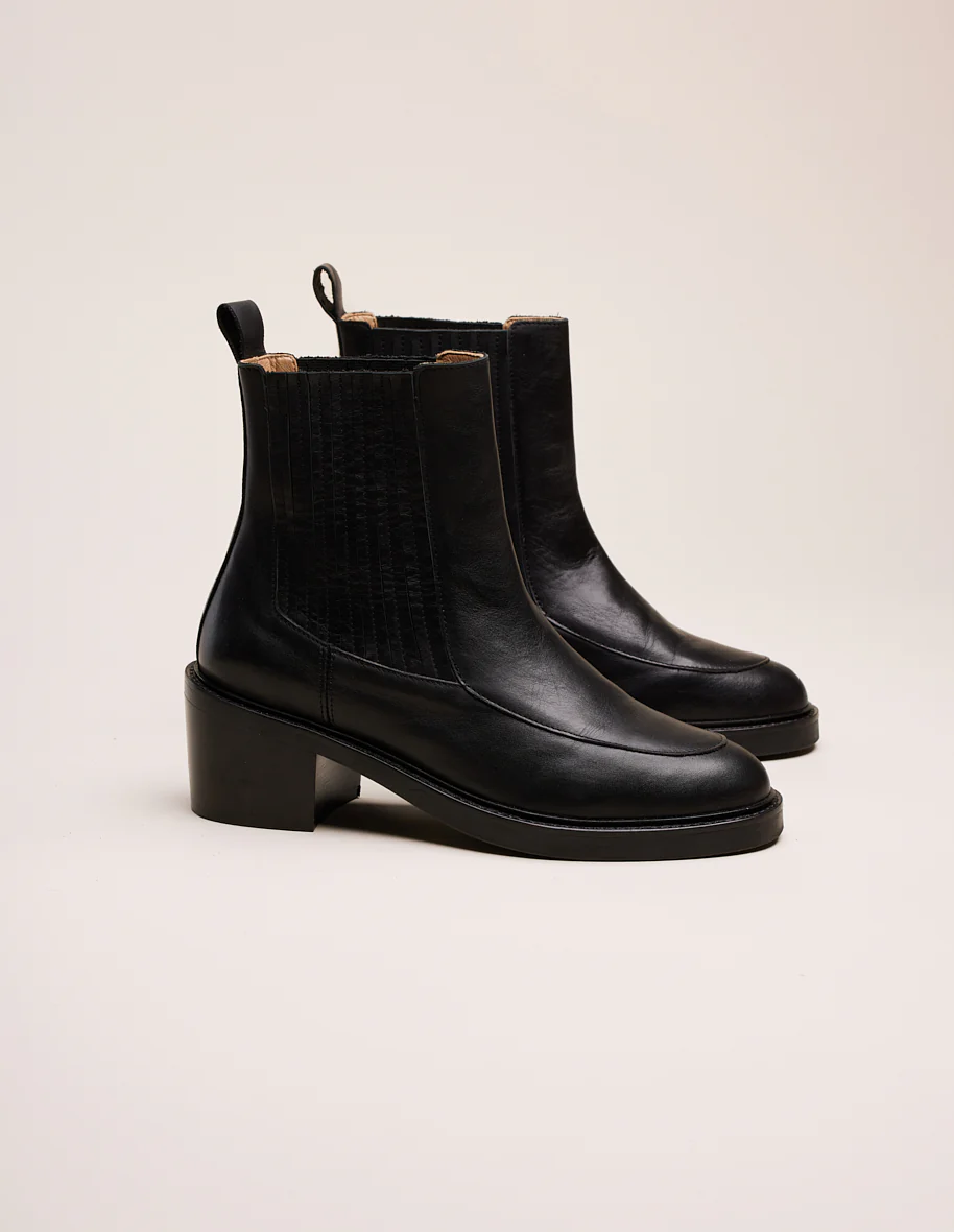 Bottines à talons Janine - Cuir noir