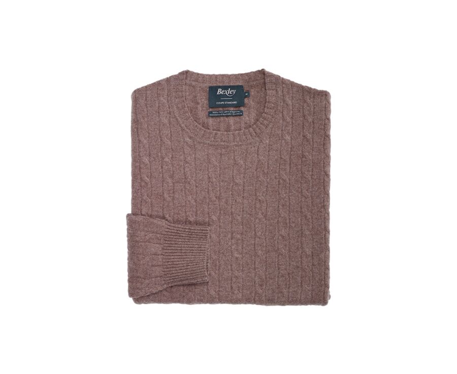 Pull homme col rond laine motifs torsades Marron Chiné - CONTOR