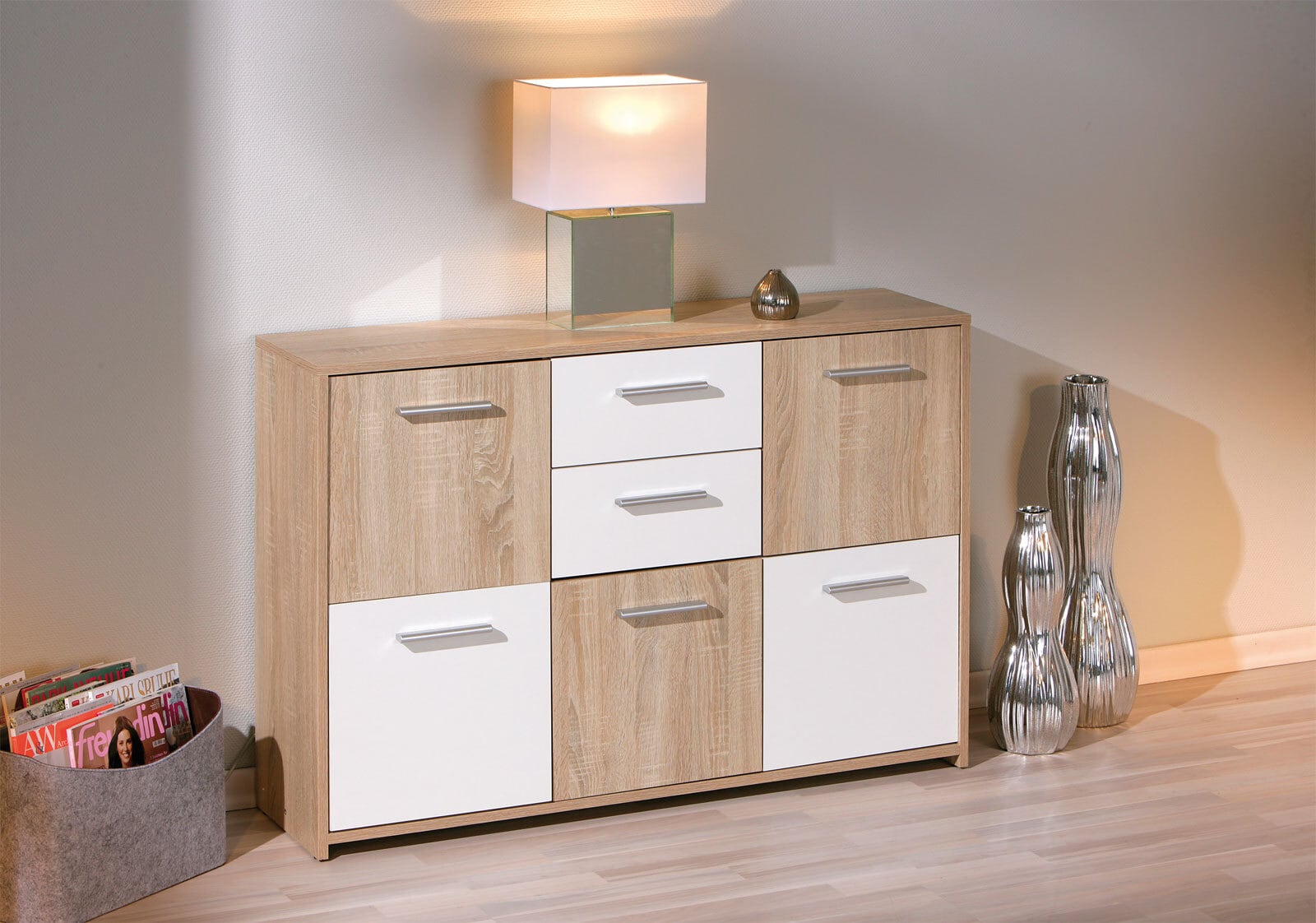 Kommode Maxim 115x77x30 cm Dekor Sonoma-Eiche/Weiß