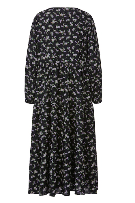 Maxikleid, A-Line, Blütenmuster, Rundhals, Langarm, Volants