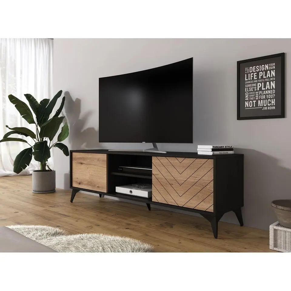 Meubella - TV-Meubel Dolores - Eiken - Zwart - 153 cm