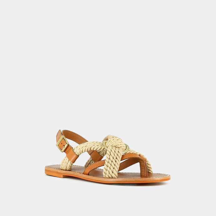 Sandales à brides entrecroisées  en cuir camel/beige