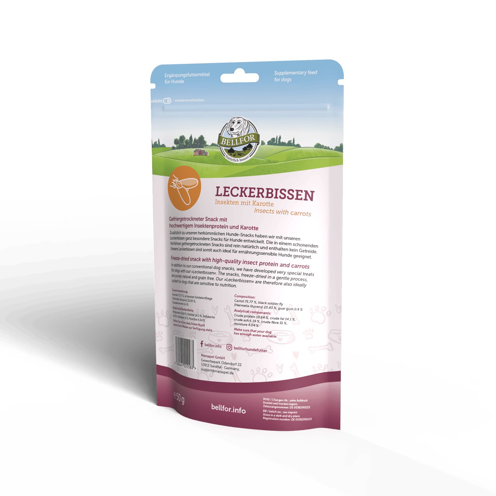 Leckerbissen für Hunde - Insekten mit Karotte (gefriergetrocknet)