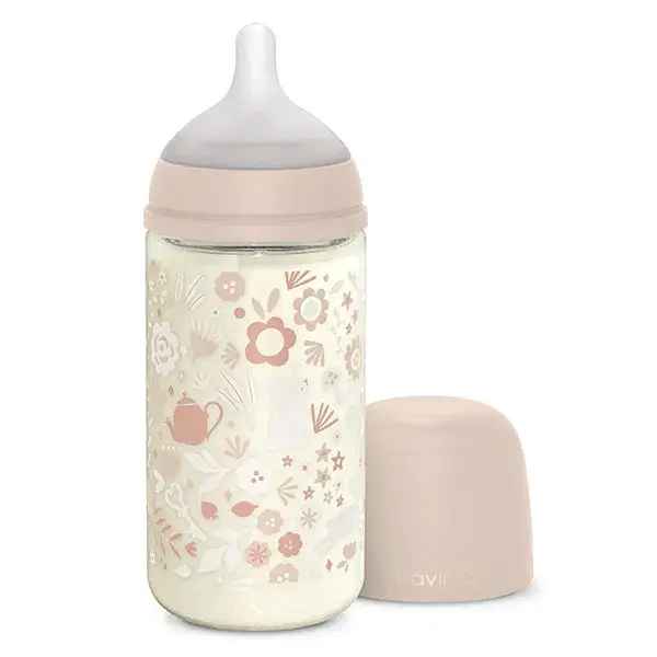 Suavinex, Wonderland, Biberon verre Tétine SXPro M - Wonderland Rose - 240ml