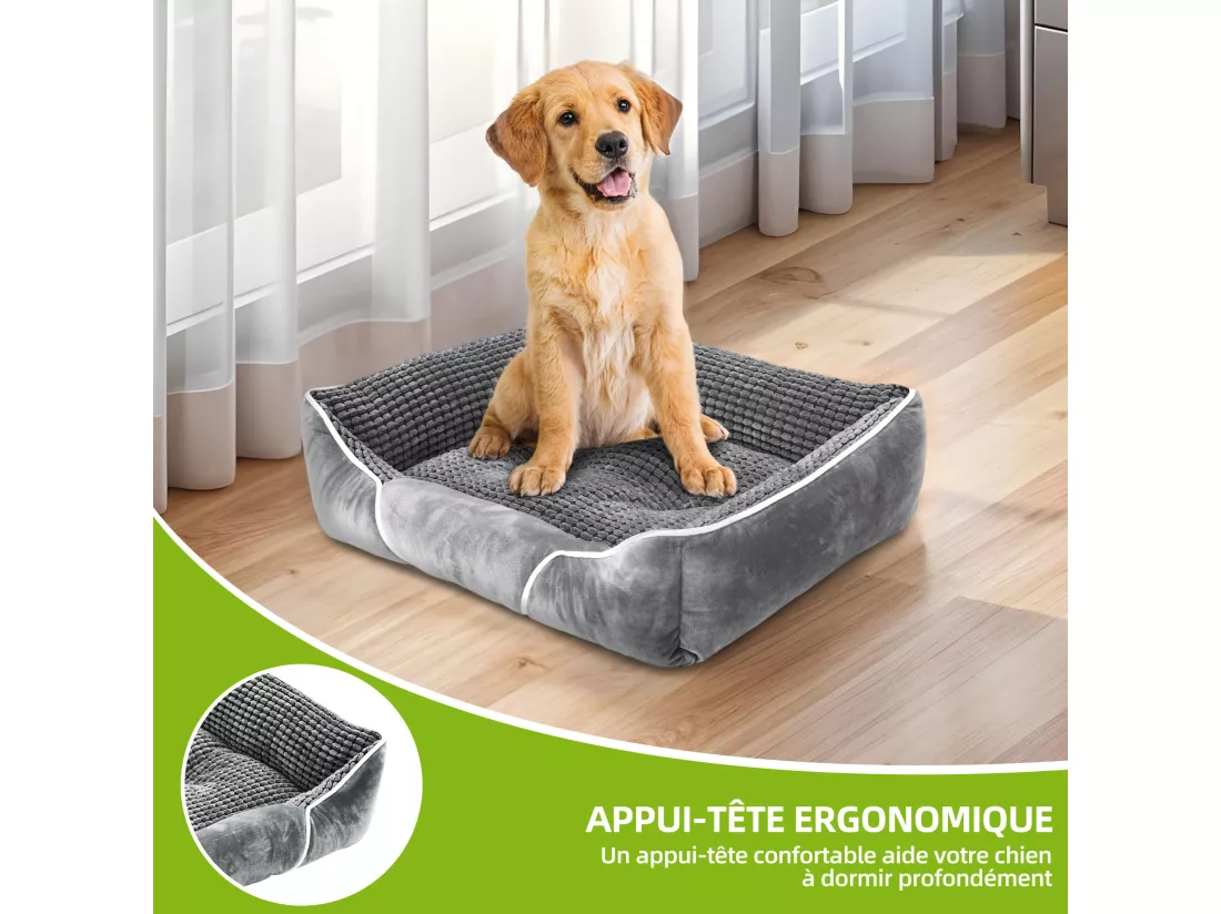 YITAHOME Panier - Moyen Chien - Gris - Dehoussable - Orthopédique - lit Chien - Matelas Lavable - 64x53cm