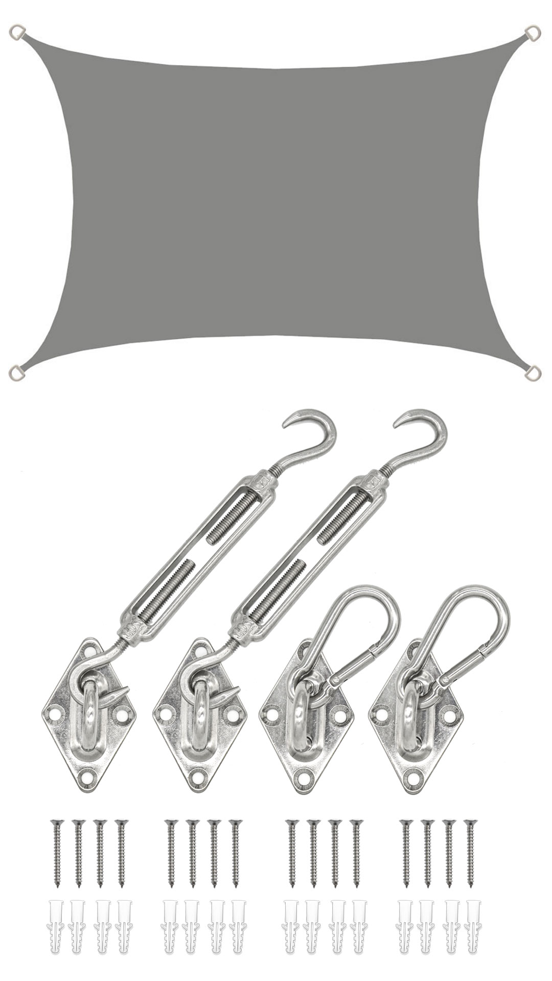 AMANKA 2 x 3 waterdicht schaduwdoek met bevestigingsset - Grey