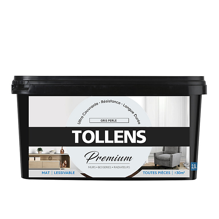 Peinture Tollens premium murs, boiseries et radiateurs gris perlé mat 2,5L