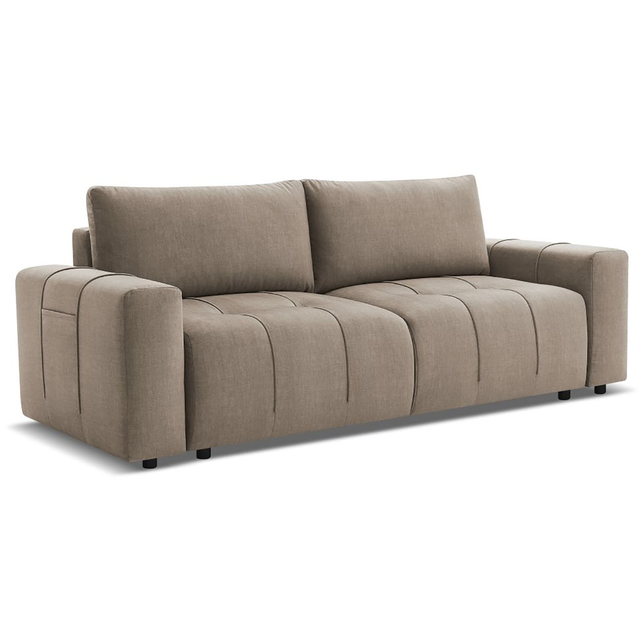 Bobochic Canapé droit convertible en Velours 3 places Arsène avec coffre taupe - 248x105x90 cm