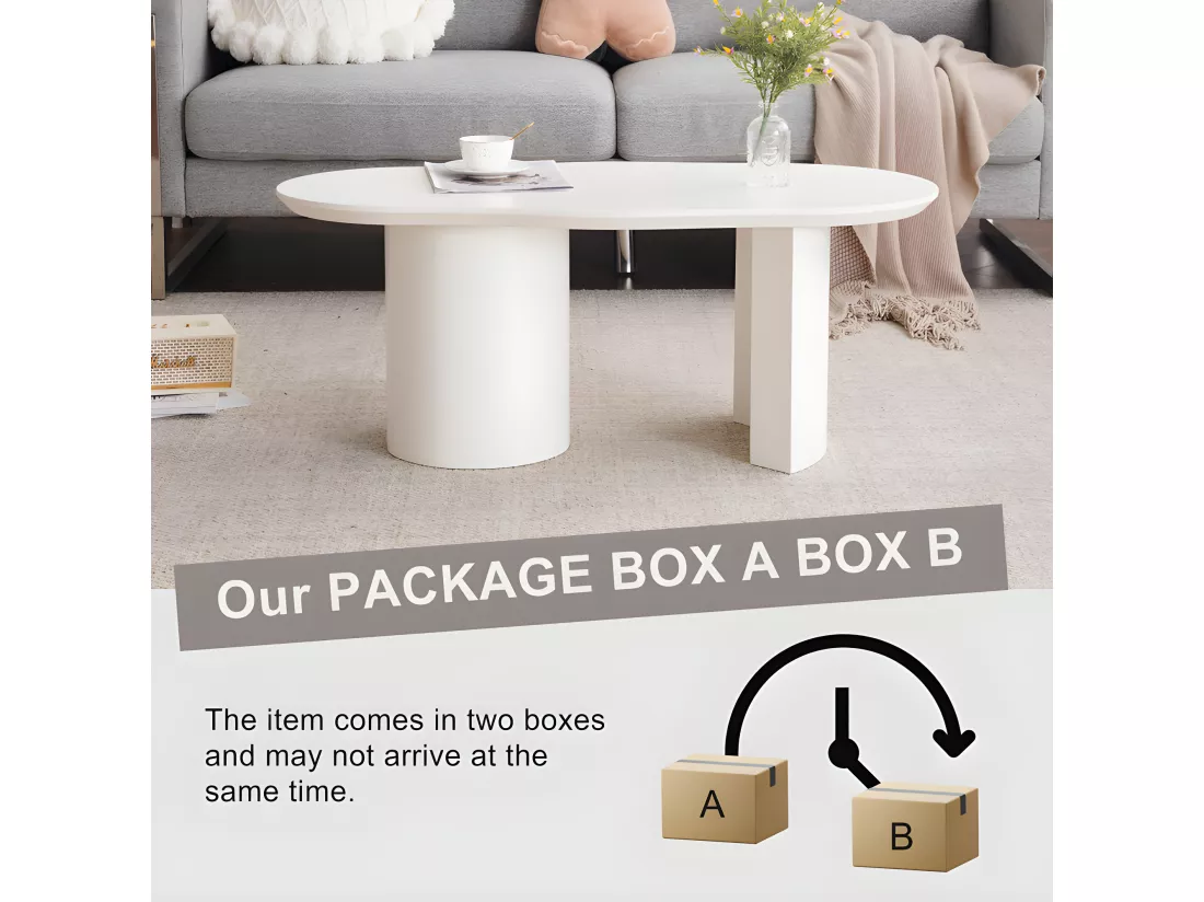 Table basse L 100cm - avec plateau incurvé irrégulier et élégant - Blanc