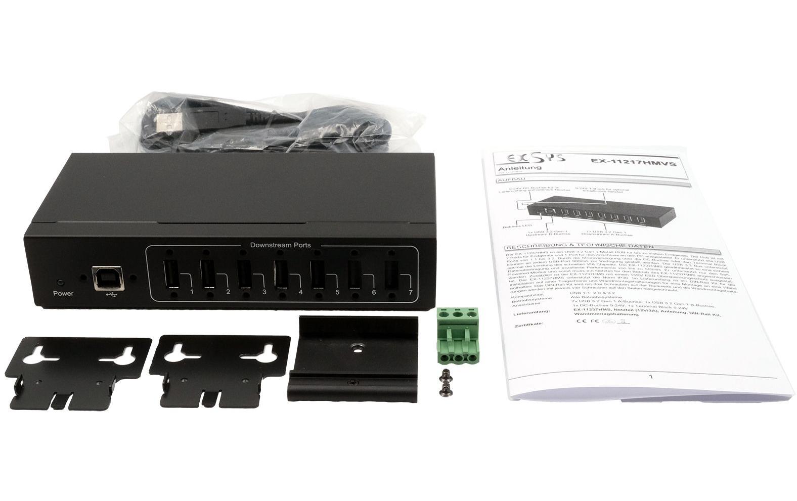 USB-Hub EX-11217HMVS7-Port USB 2.0 HUB für Tisch, Wand- und DIN-Rail Montage