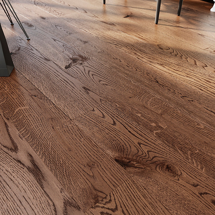 Parquet contrecollé clipsable Skara XXL en chêne huilé brun rustique