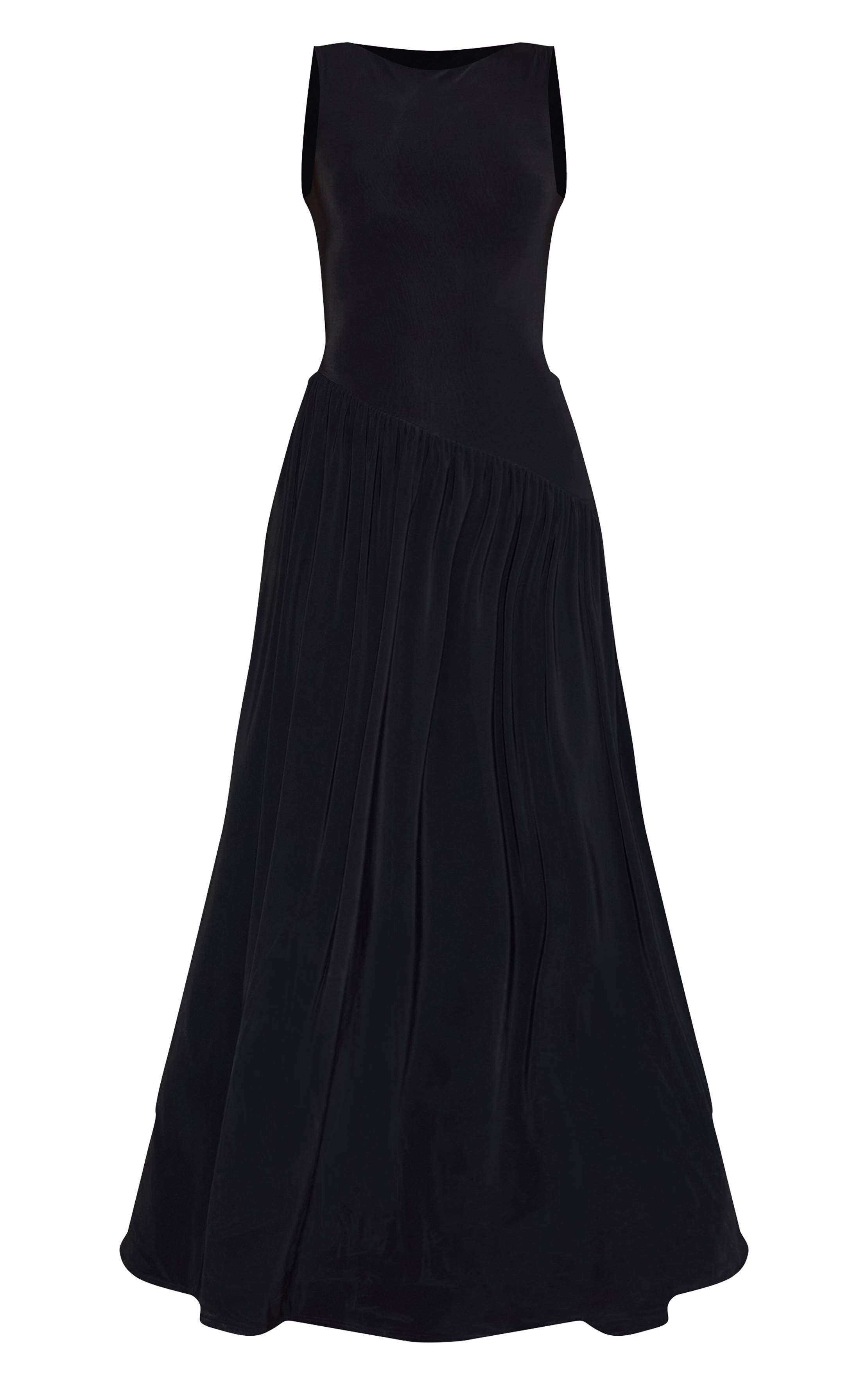 Noir Robe Maxi Longue À Double Couche Toucher Doux Avec Taille Basse Asymétrique