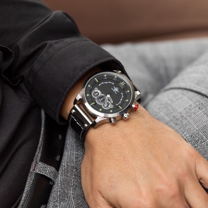 Montre Homme M. JOHN bracelet Cuir Noir