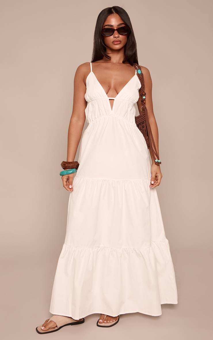 Blanc Robe Maxi Étagée À Bretelles Petite Taille