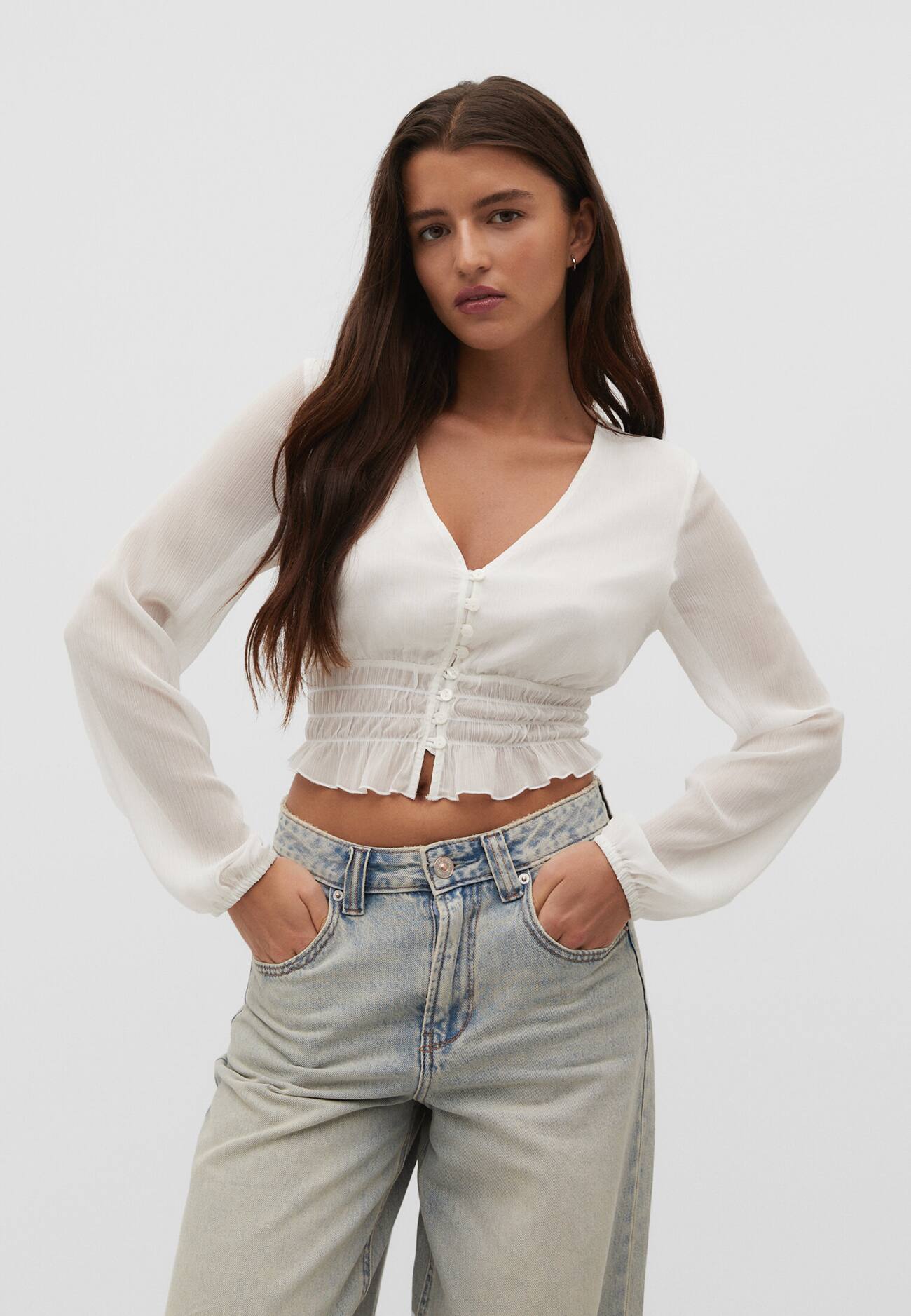 Blusa de chiffon com elástico