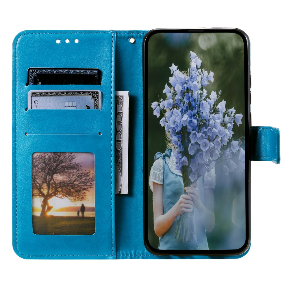 Samsung Galaxy S24 Leder Tasche Wallet - Mandala Flowers Imprint - Blau