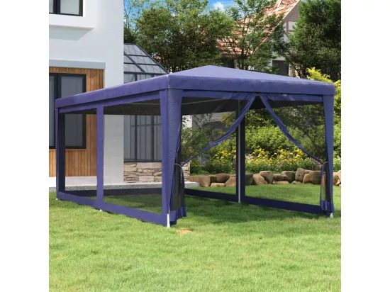 Tente de fête avec 6 parois latérales en maille Bleu 3x6 m PEHD