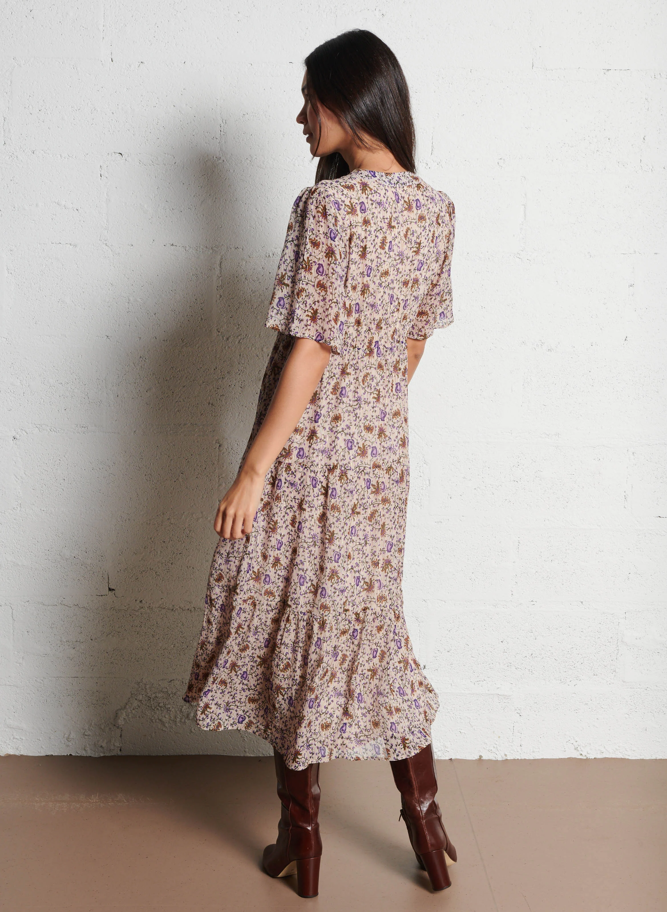ALBINA - Robe longue droite à col v | Blanc