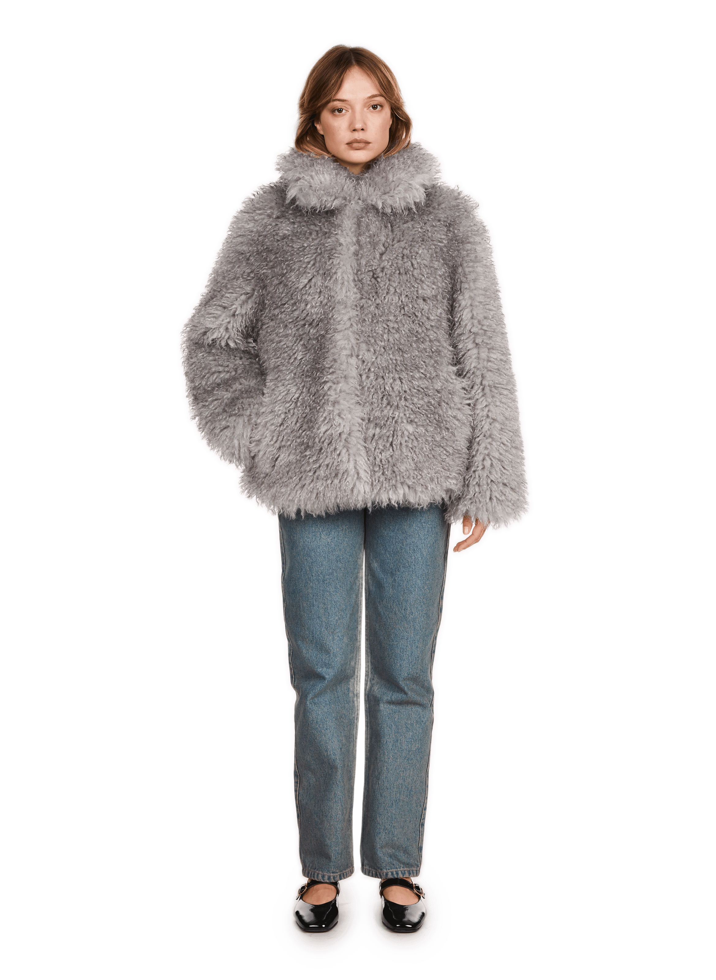 VOUM - Manteau court en fourrure synthétique | Gris