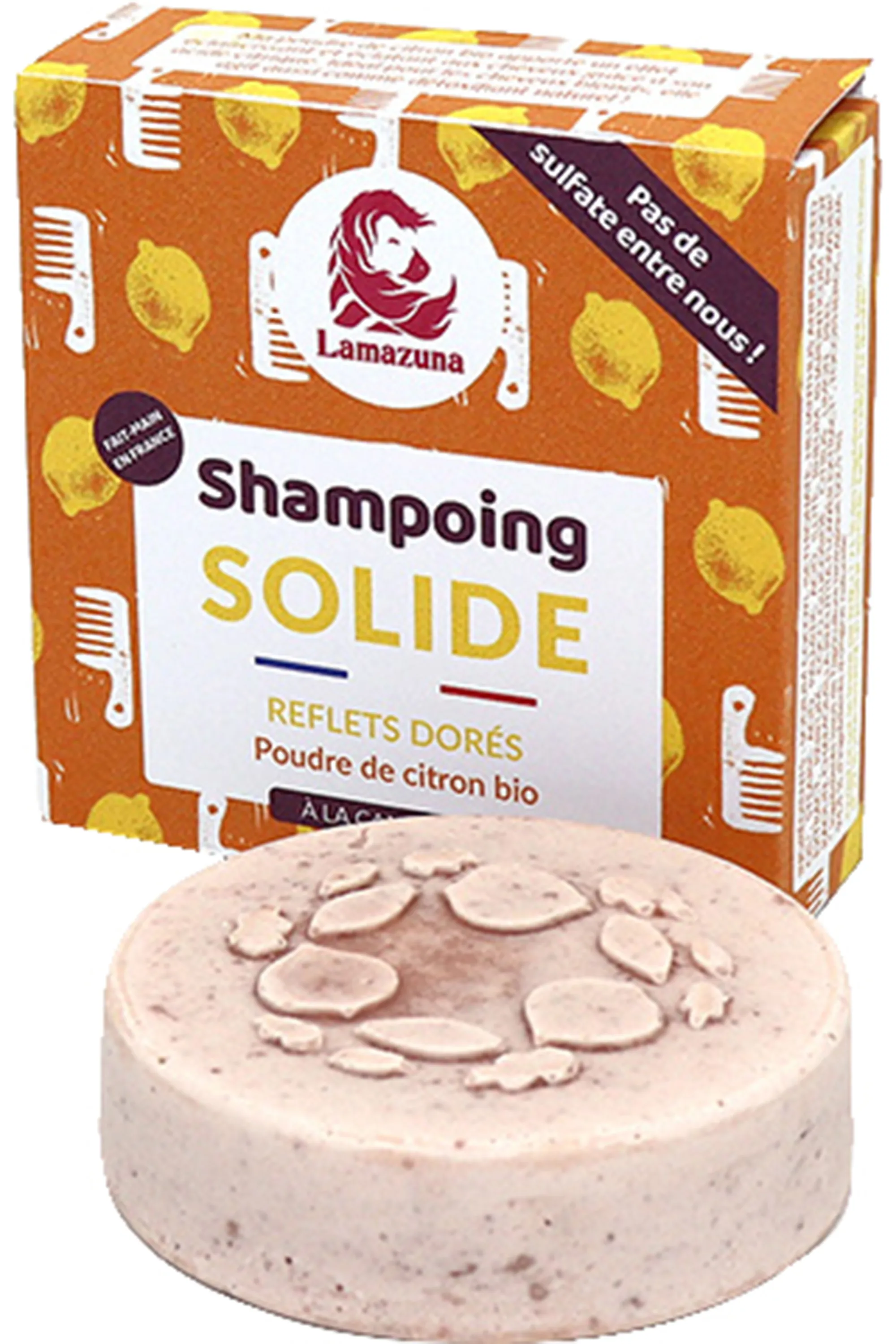 Lamazuna Shampoing solide reflets dorés à la poudre de citron bio-70 ml