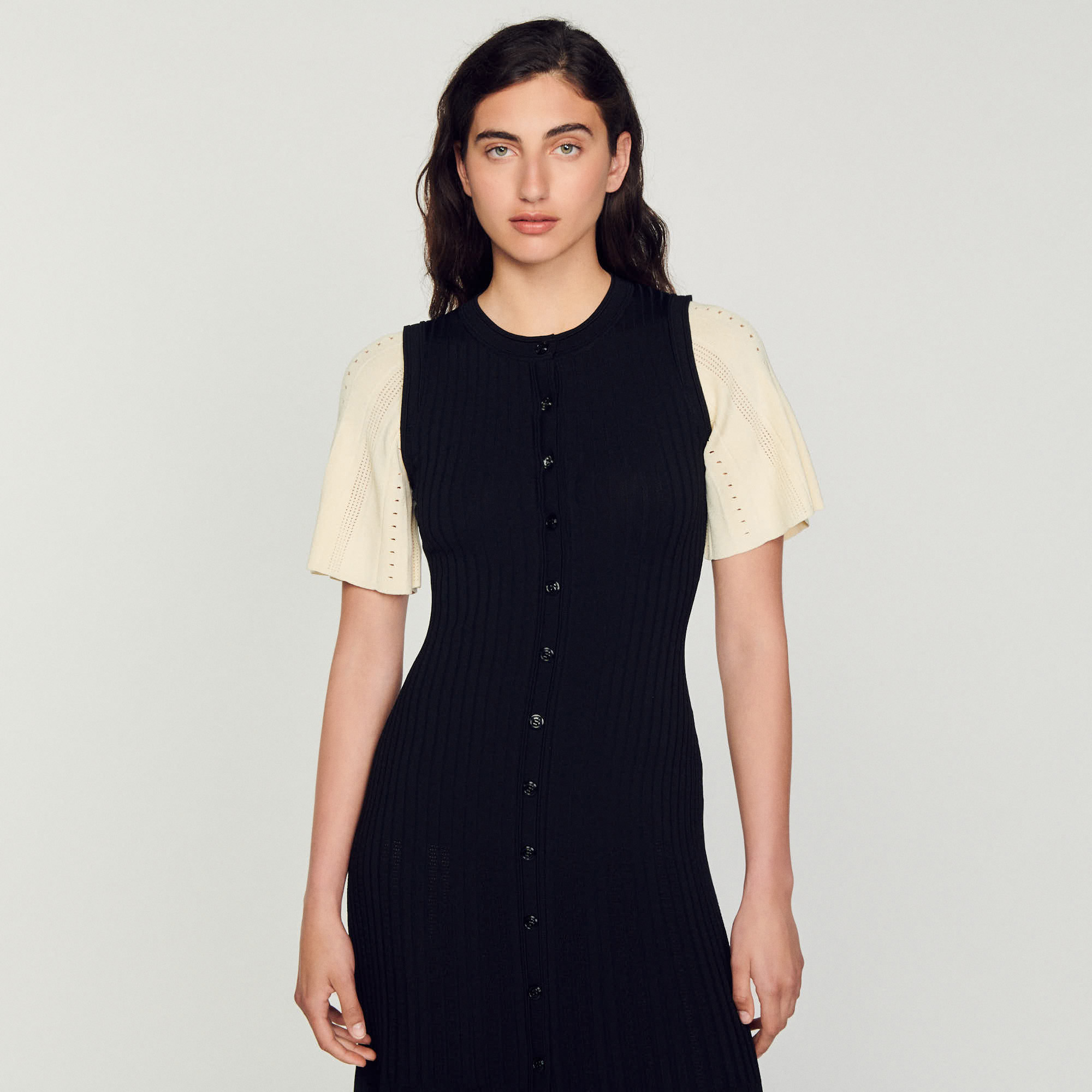 Robe midi en maille bicolore