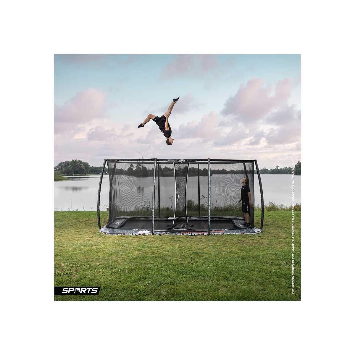 Bergtoys Berg Ultim Pro Bouncer Trampolin Flatground Schwarz 500 cm, Sicherheitsnetz Deluxe XL