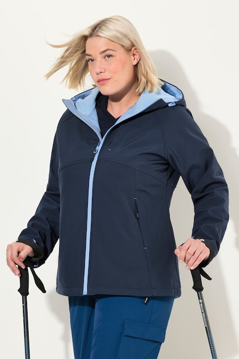 Softshelljacke, Kapuze, Zipptaschen, Klettriegel
